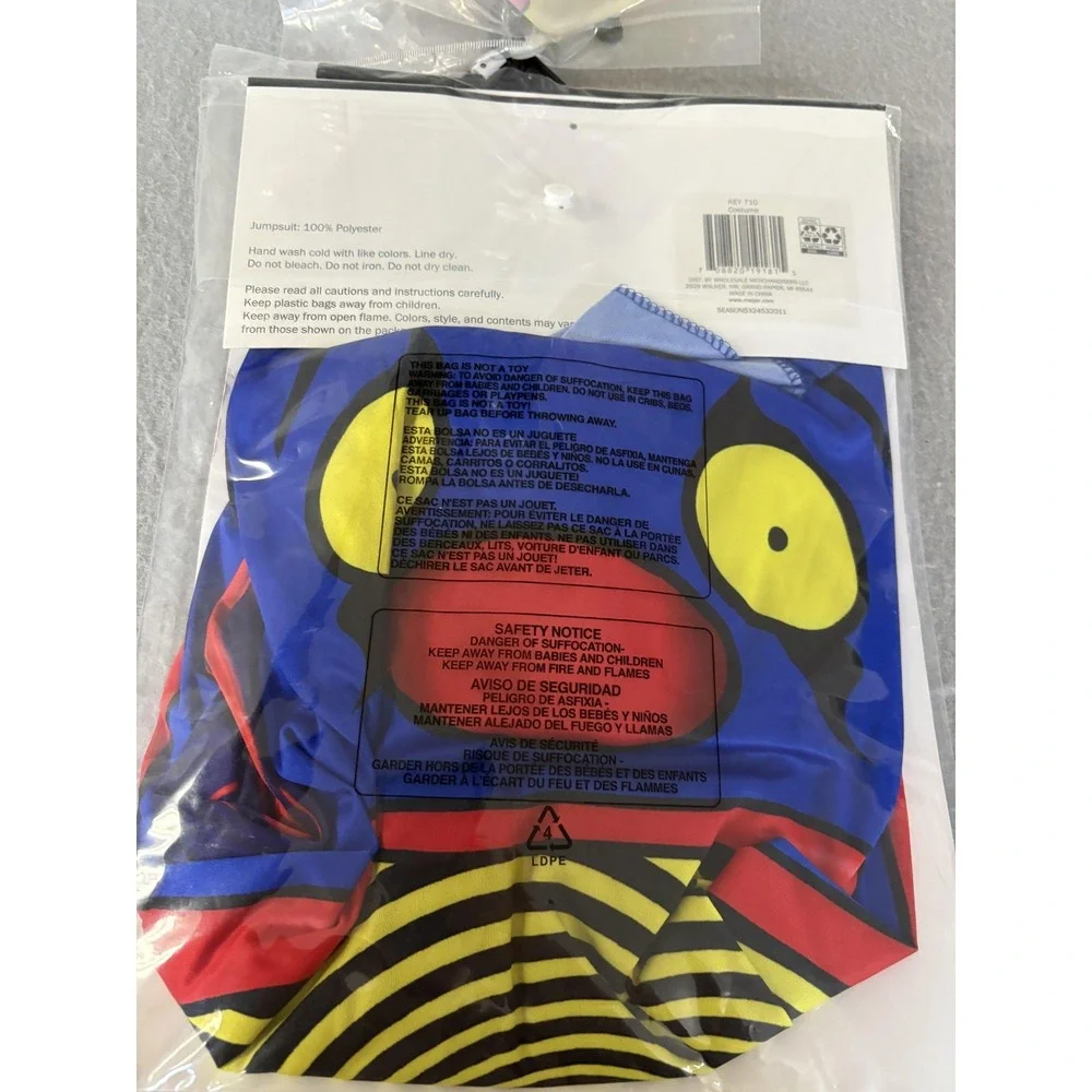 Kids Clown Costume Youth S Black Light Responsive Glow‎ Jumpsuit Mask Multicolor